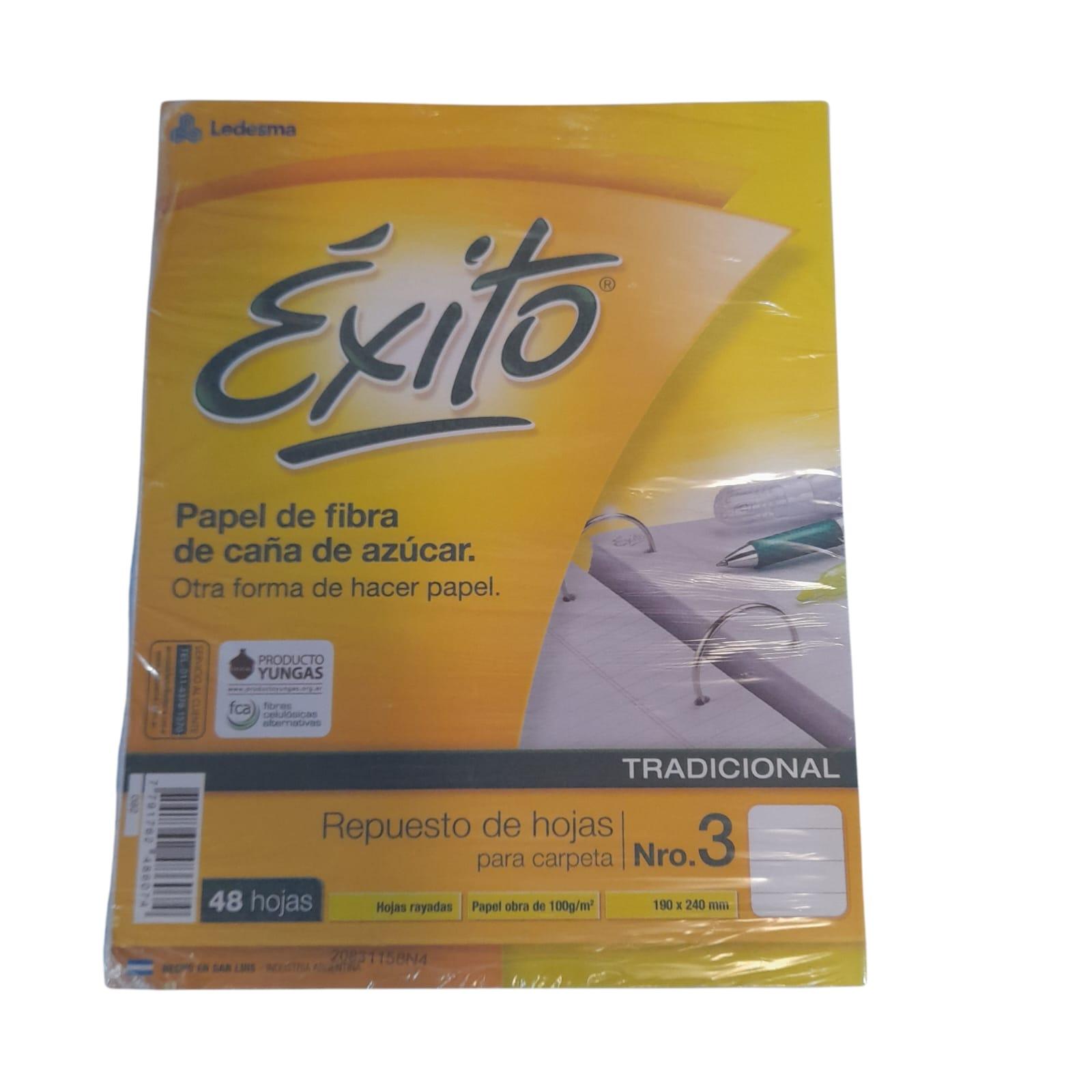 REPUESTO DE HOJAS N*3 X 48 HOJAS RAYADAS EXITO
